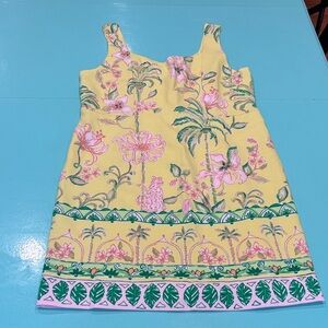 Lilly Pulitzer Del Rey Stretch Shift Tropical Oasis Yellow and Pink Knit Dress